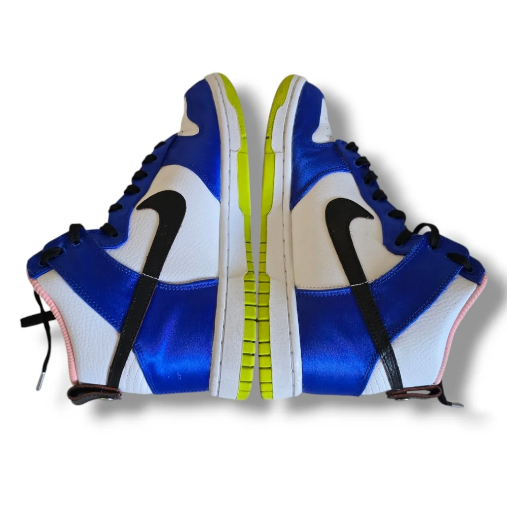 NIKE Women's Dunk High Blue Satin & Leather Sneakers - Picture 7 of 16